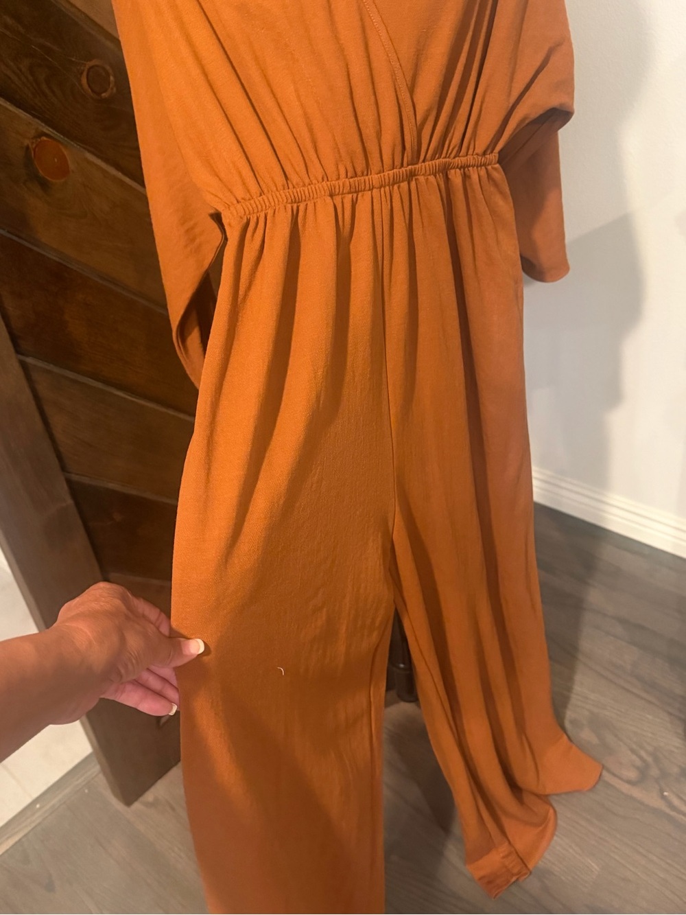 mts Rust Orange V-Neck Long Sleeve Jumpsuit - Picture 3 of 4